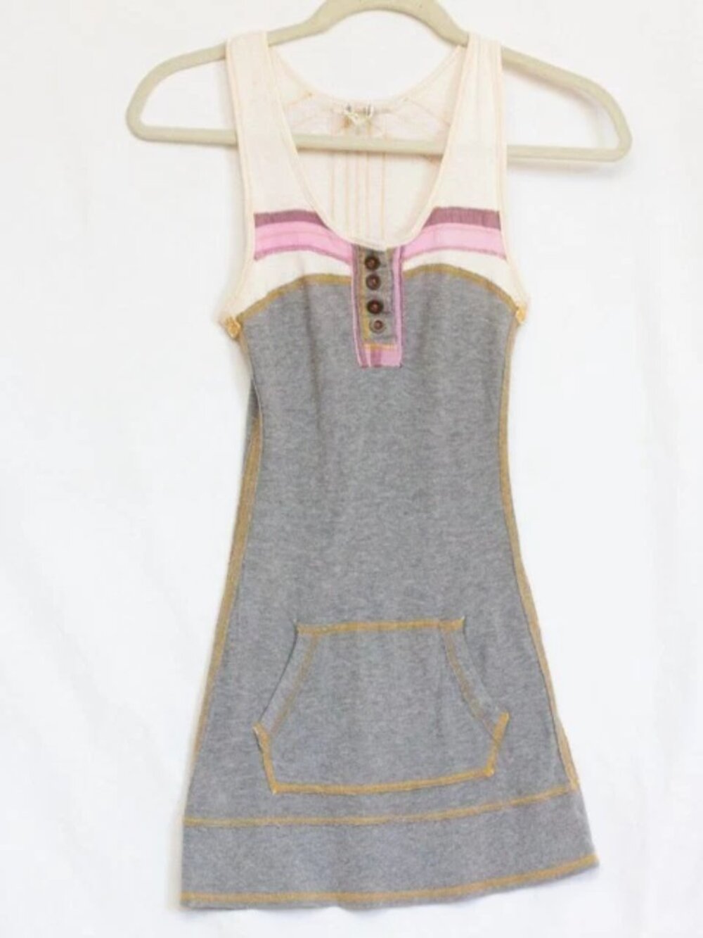 Free People VGT  Y2K Style Henley Long Tank TopDress 100% Cotton 90s Boho Sz SP